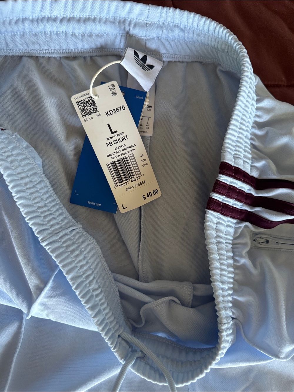 adidas Light Blue Shorts with Maroon Stripes - Picture 4 of 4